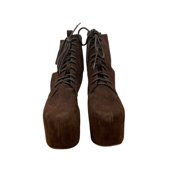 Jeffrey Campbell Lana Brown Suede Lace Up Platform Bootie Boot Size 9 - Picture 3 of 10